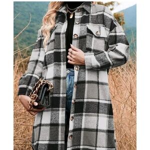 SHEIN Black and Gray Plaid Trench Coat